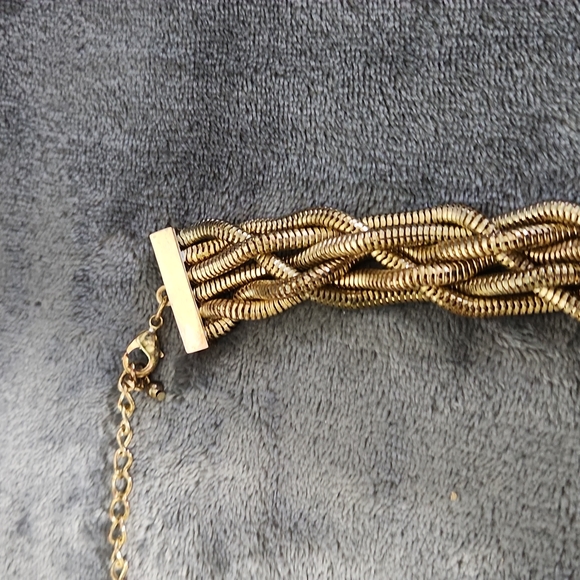 Braided 6 Strands, Women's Gold Tone,  Necklace is 1 inch Wide and 22 in. Long. - Picture 4 of 5